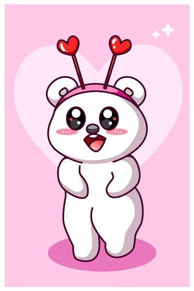 Polar Bear Wearing Love Headband Valentine Cartoon Illustration — Stock Vector