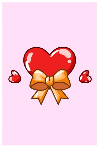 Сердца Валентина Рисунком Карикатуры Ленту Кавайи — стоковый вектор