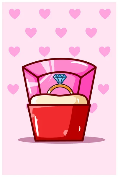 Anello Diamanti San Valentino Illustrazione Cartone Animato — Vettoriale Stock