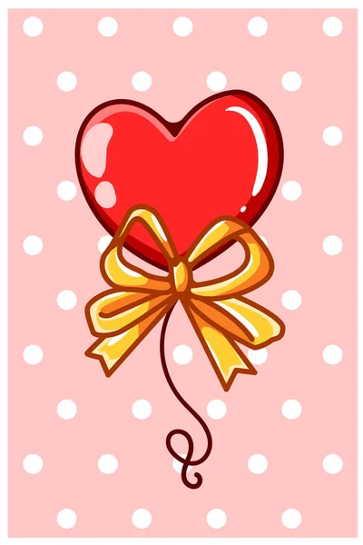 Balão Coração Com Fita Dourada Ilustração Dos Desenhos Animados — Vetor de Stock