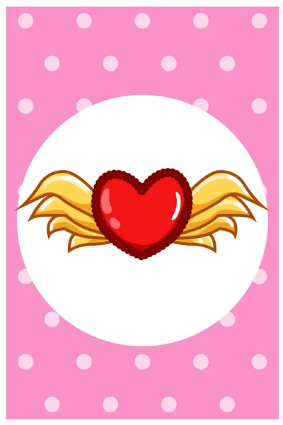 翼のあるかわいいハート バレンタインデーの漫画のイラスト — ストックベクタ