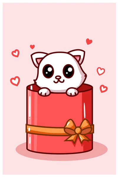バレンタインボックスのかわいい猫プレゼント漫画イラスト — ストックベクタ