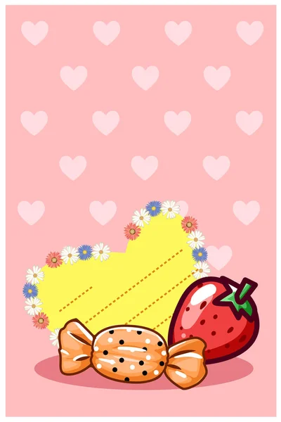 イチゴとキャンディーの漫画のイラストとバレンタイングリーティングカード — ストックベクタ
