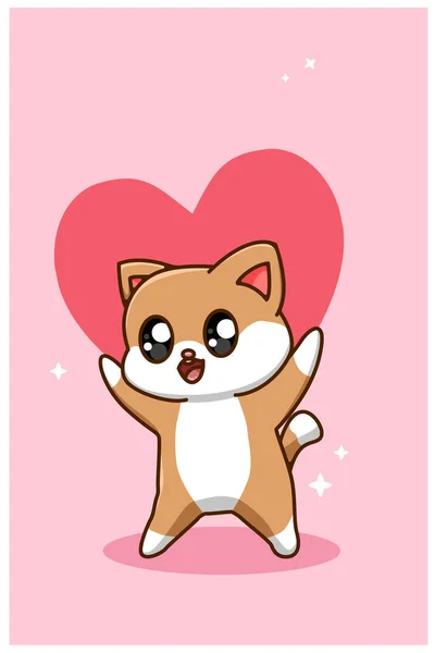 Kawaii Chat Drôle Donnent Une Illustration Dessin Animé Valentine Grand — Image vectorielle