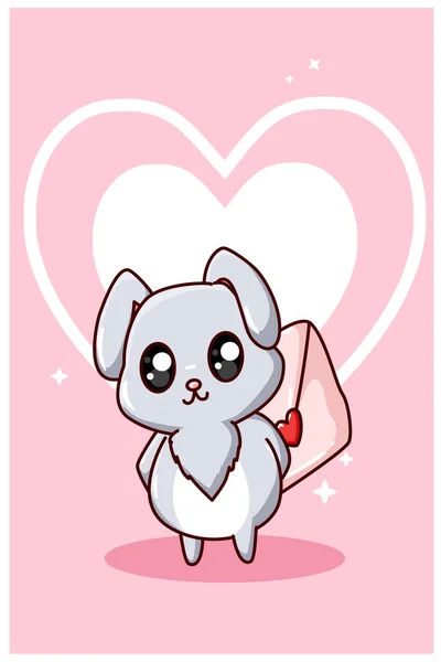 Lindo Feliz Conejo Kawaii Traer Gran Amor Carta San Valentín — Vector de stock