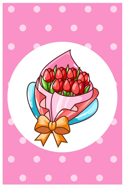 バレンタインデーの漫画のイラストでチューリップ花束 — ストックベクタ