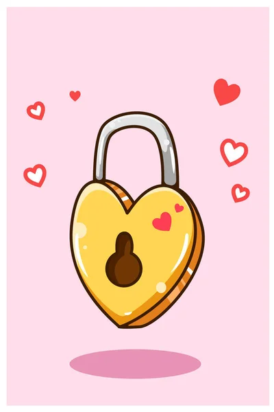 Liefde Hangslot Valentijnsdag Cartoon Illustratie — Stockvector