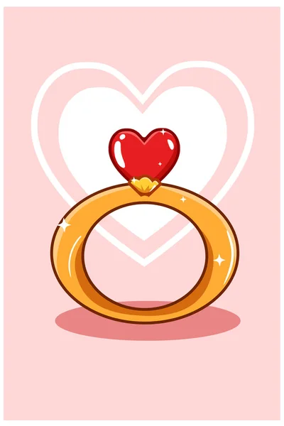 Ring Love Diamond Valentine Cartoon Illustration — Stock Vector
