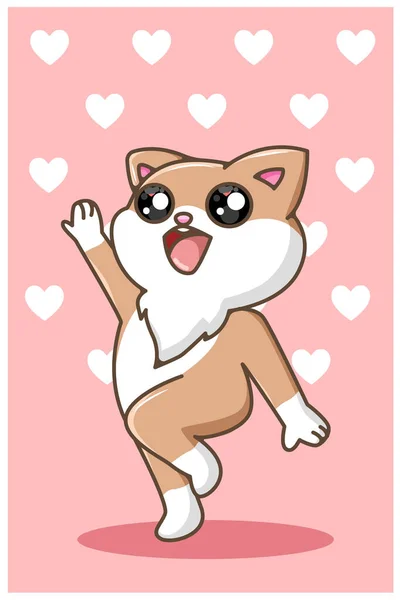 Kawaii Und Hübsche Katze Der Valentinstag Cartoon Illustration — Stockvektor