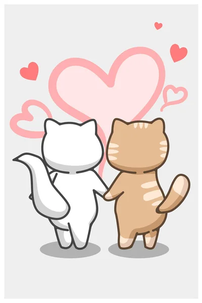 Coppia Gatti Innamorarsi San Valentino Cartone Animato Illustrazione — Vettoriale Stock