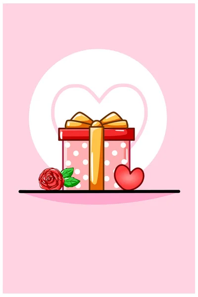 Valentijnsdag Geschenk Roos Hart Cartoon Illustratie — Stockvector