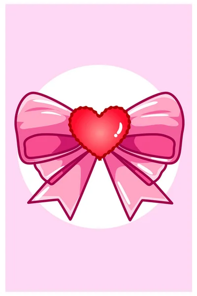 Kawaii Ribbon Heart Valentine Day Cartoon Illustration — Stock Vector