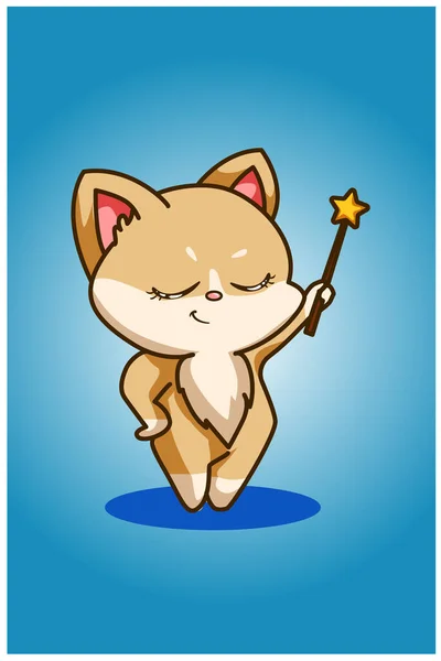 Pretty Cat Magic Wand Illustration — Stock Vector