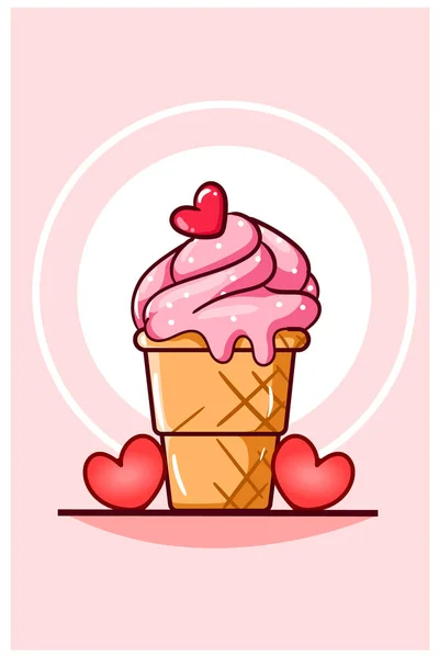 Dia Dos Namorados Sorvete Com Corações Pequenos Desenhos Animados Ilustração —  Vetores de Stock