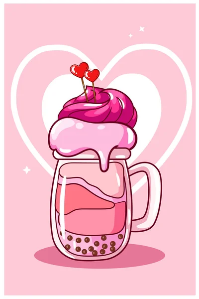 San Valentino Gelato Soda Con Caramelle Cartone Animato Illustrazione — Vettoriale Stock