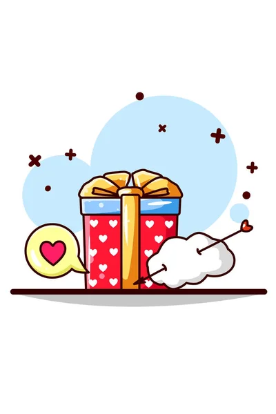 Valentijnsdag Geschenk Met Cloud Hart Meldingen Cartoon Illustratie — Stockvector