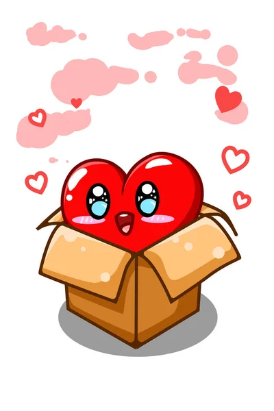 Cute Funny Big Heart Box Cartoon Illustration — Stock Vector