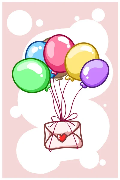 Uma Carta Amor Com Balões Desenho Animado Ilustração — Vetor de Stock