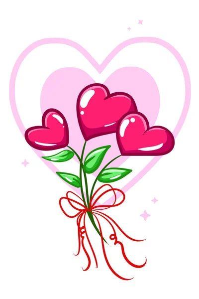Καρδιές Λουλούδι Εργοστάσιο Εικονογράφηση Κινουμένων Σχεδίων — Διανυσματικό Αρχείο
