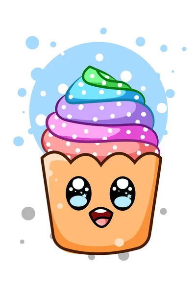 可愛くて幸せなカップケーキの虹の漫画のイラスト — ストックベクタ
