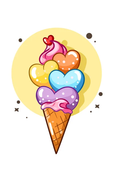 Sladká Barevná Láska Zmrzlina Kreslené Ilustrace — Stockový vektor