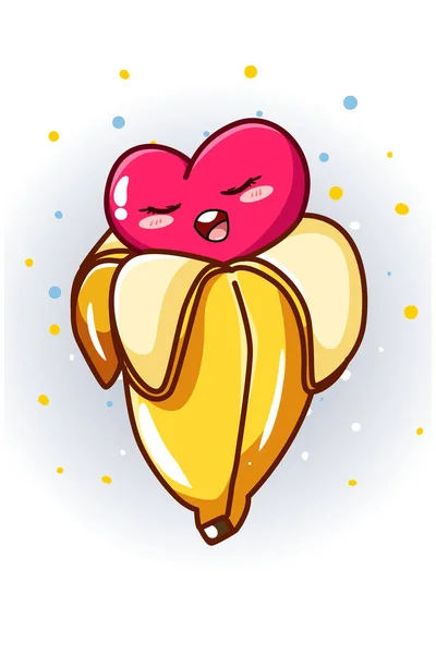 Dulce Feliz Plátano Amor Ilustración Dibujos Animados — Vector de stock