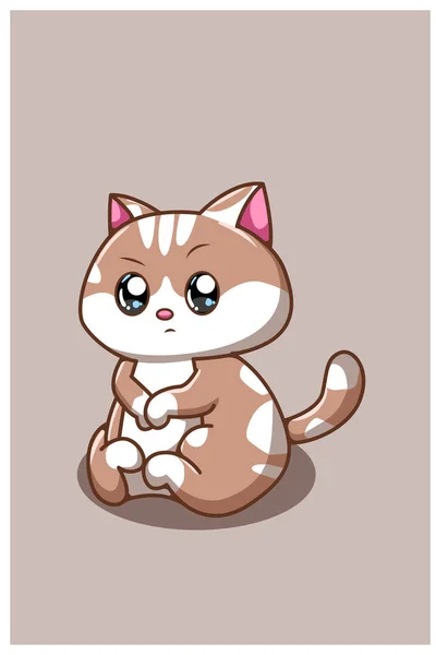 Eine Niedliche Und Traurige Baby Katze Cartoon Illustration — Stockvektor