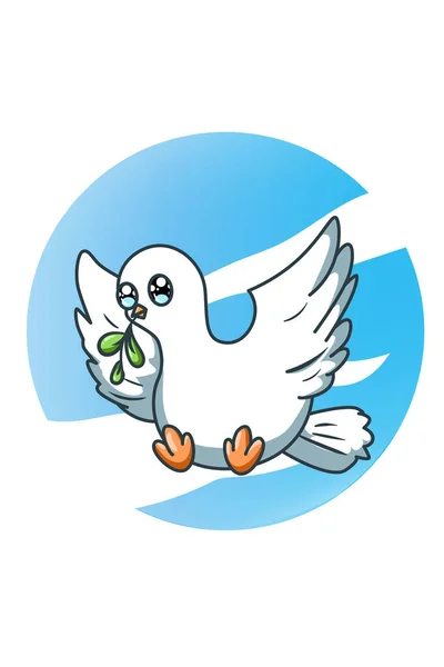 Niedliche Tauben Tragen Blätter Cartoon Illustration — Stockvektor