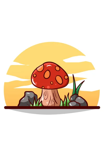 Mushroom Plant Cartoon Illustration — Stock Vector