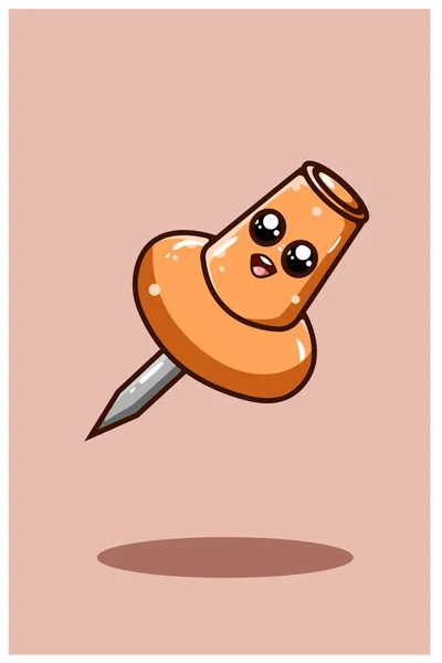 Cute Push Pin Cartoon Illustration — Stock Vector