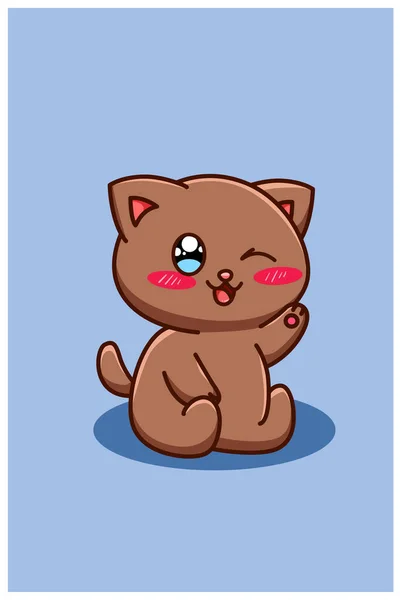 Милий Щасливий Коричневий Кіт Мультфільм Ілюстрація — стоковий вектор