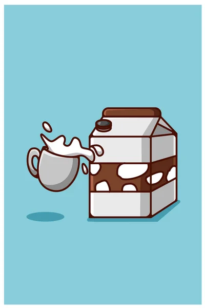 Milchpulver Und Ein Glas Milch Cartoon Illustration — Stockvektor