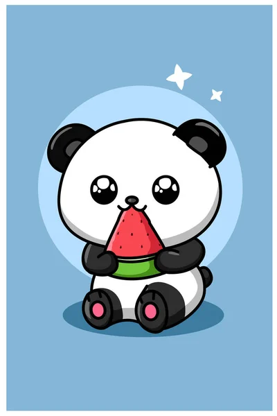 可爱的熊猫吃西瓜动物卡通画 — 图库矢量图片