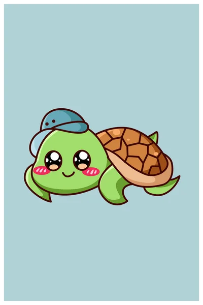Liten Söt Och Glad Baby Sköldpadda Djur Tecknad Illustration — Stock vektor