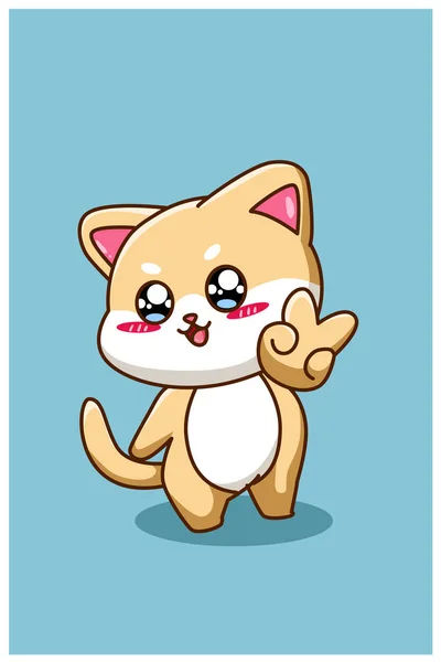 Little Happy Funny Cat Animal Cartoon Illustration — Stock Vector