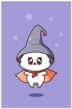 Mutlu ve komik cadı kedi çizgi film çizimi