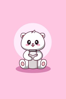 Tatlı ve mutlu kutup ayısı. Sütlü hayvan çizgi filmi çizimi.