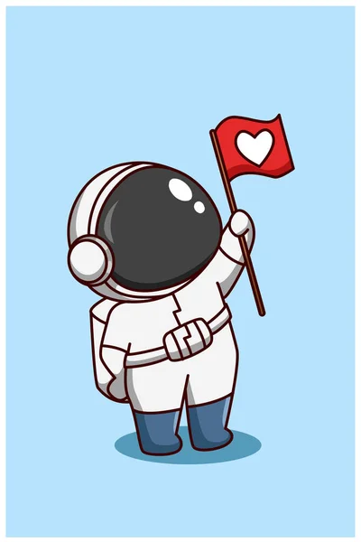 Cute Astronauta Przynieść Flagę Ilustracji Kreskówki — Wektor stockowy