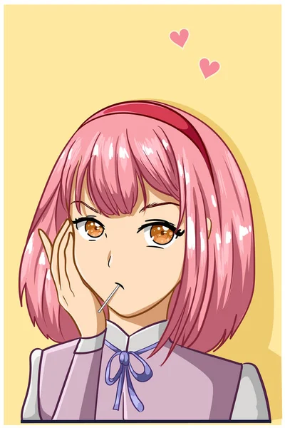 Cute Girl Swag Style Pink Hair Design Character Cartoon Illustration — Stock Vector