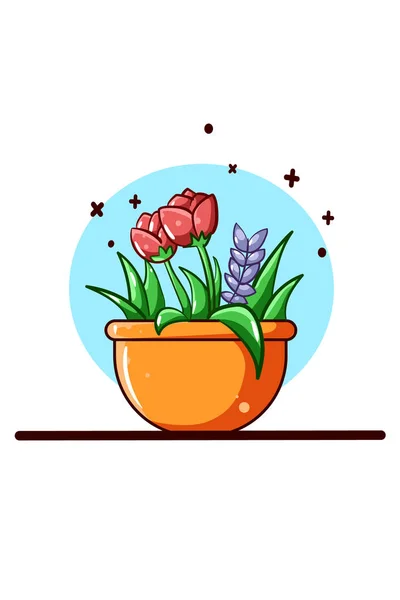Tulipe Pots Fleurs Vectoriel Icône Dessin Animé Illustration — Image vectorielle