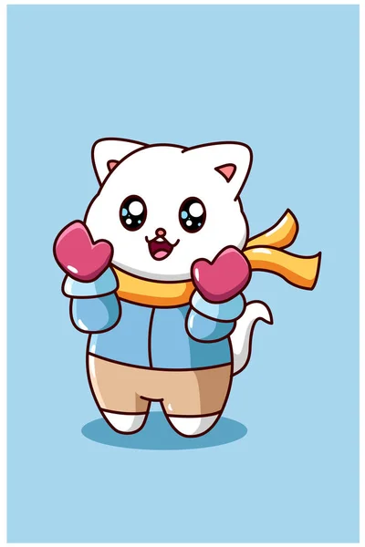 可愛くて幸せな猫のキャラクター漫画のイラスト — ストックベクタ