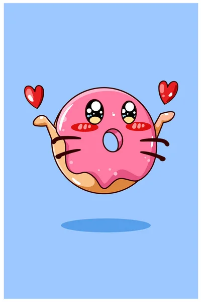Donuts Mignons Avec Illustration Dessin Animé Amour — Image vectorielle
