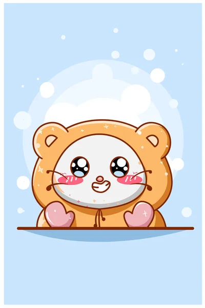 Cute Cat Bear Jacket Animal Cartoon Illustration — Stock Vector