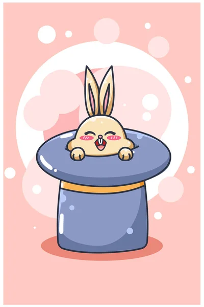 かわいいと幸せなウサギ上の魔法の帽子動物漫画のイラスト — ストックベクタ