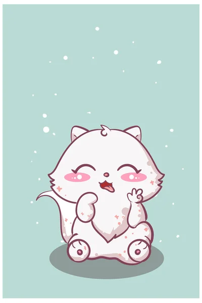 かわいいと幸せな小さな白い猫の漫画のイラスト — ストックベクタ