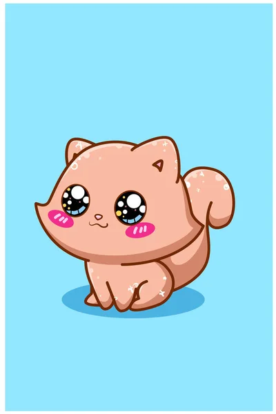 Cute Szczęśliwy Mały Brązowy Kot Kreskówka Ilustracja — Wektor stockowy