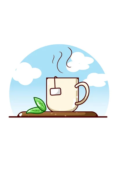 Bonito Doce Chá Verde Desenho Animado Ilustração — Vetor de Stock