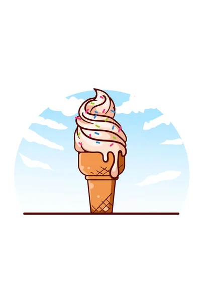夏季卡通画中美丽而甜蜜的冰淇淋 — 图库矢量图片