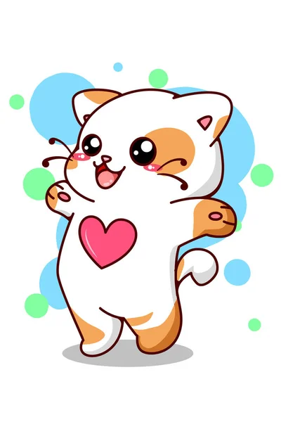 Cute Funny Little Cat Show Love Cartoon Illustration — Stock Vector