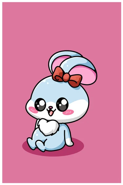Cute Happy Baby Rabbit Cartoon Illustration — Stock Vector